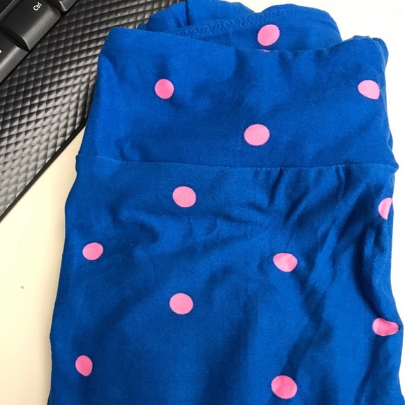 LuLaRoe Polka Dots Leggings Blue Pink Polka Dot OS - Picture 2 of 4